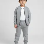 2 Pcs Boy's Fleece Plain Zipper Tracksuit