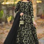 Stunning Black Katan Silk Embroidered Lehenga with Choli - 4 Pcs Set