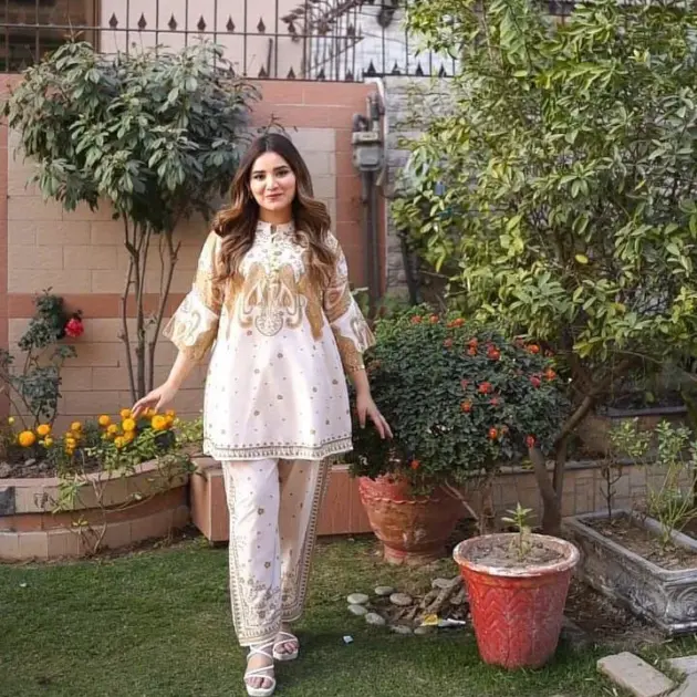 2 Pcs Women's Stitched Swiss Lawn Printed Shirt And Trouser