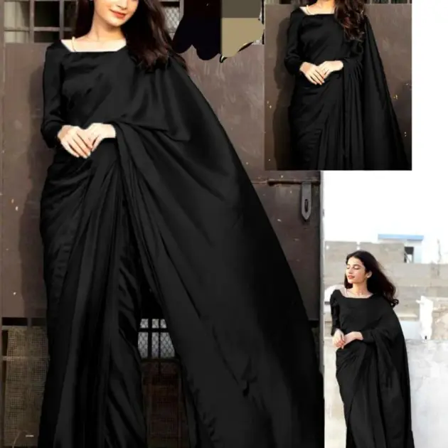 Stitched Saree Set in Rich Shamose Silk - 2 Pcs Includes Blouse & Petticoat