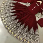 3 Pcs Women's Stitched Chiffon Embroidered Maxi And Trouser