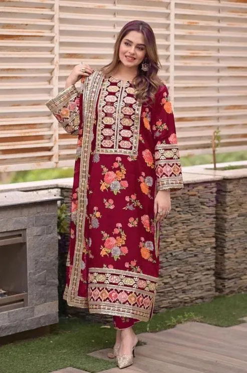 3 Pcs Women's Stitched Lawn Patch Work Suit