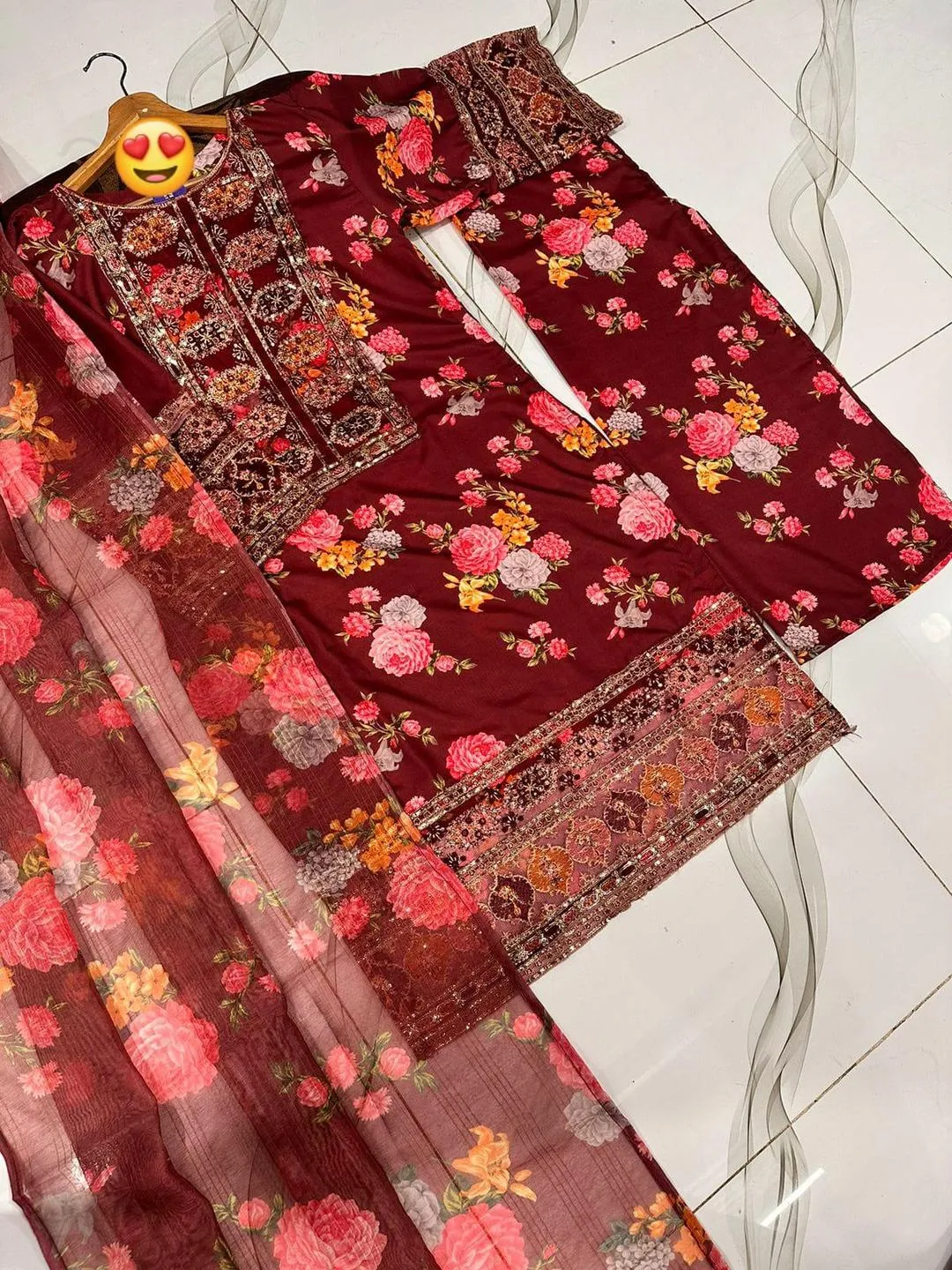 3 Pcs Women's Stitched Lawn Patch Work Suit - Image 2