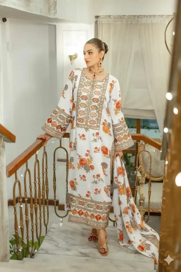 3 Pcs Women's Stitched Lawn Patch Work Suit