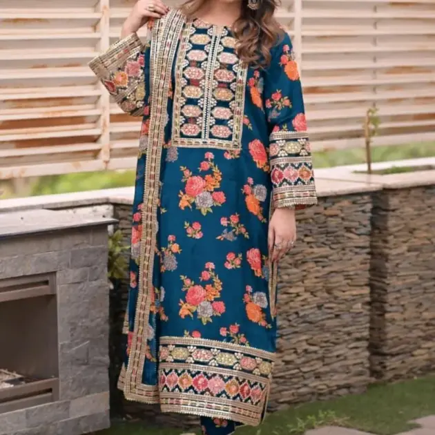 3 Pcs Women's Stitched Lawn Patch Work Suit
