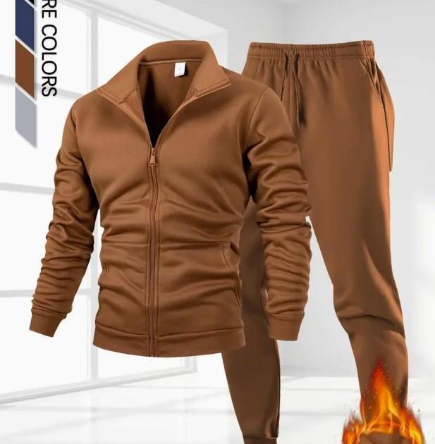 2 Pcs Men's Fleece Plain Zipper Track Suit