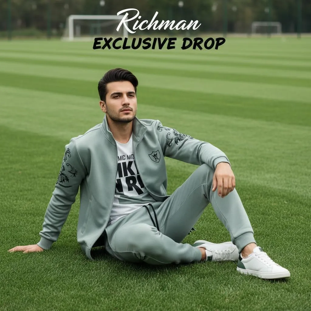 2 Pcs Men's Fleece Printed Zipper Track Suit - Image 4