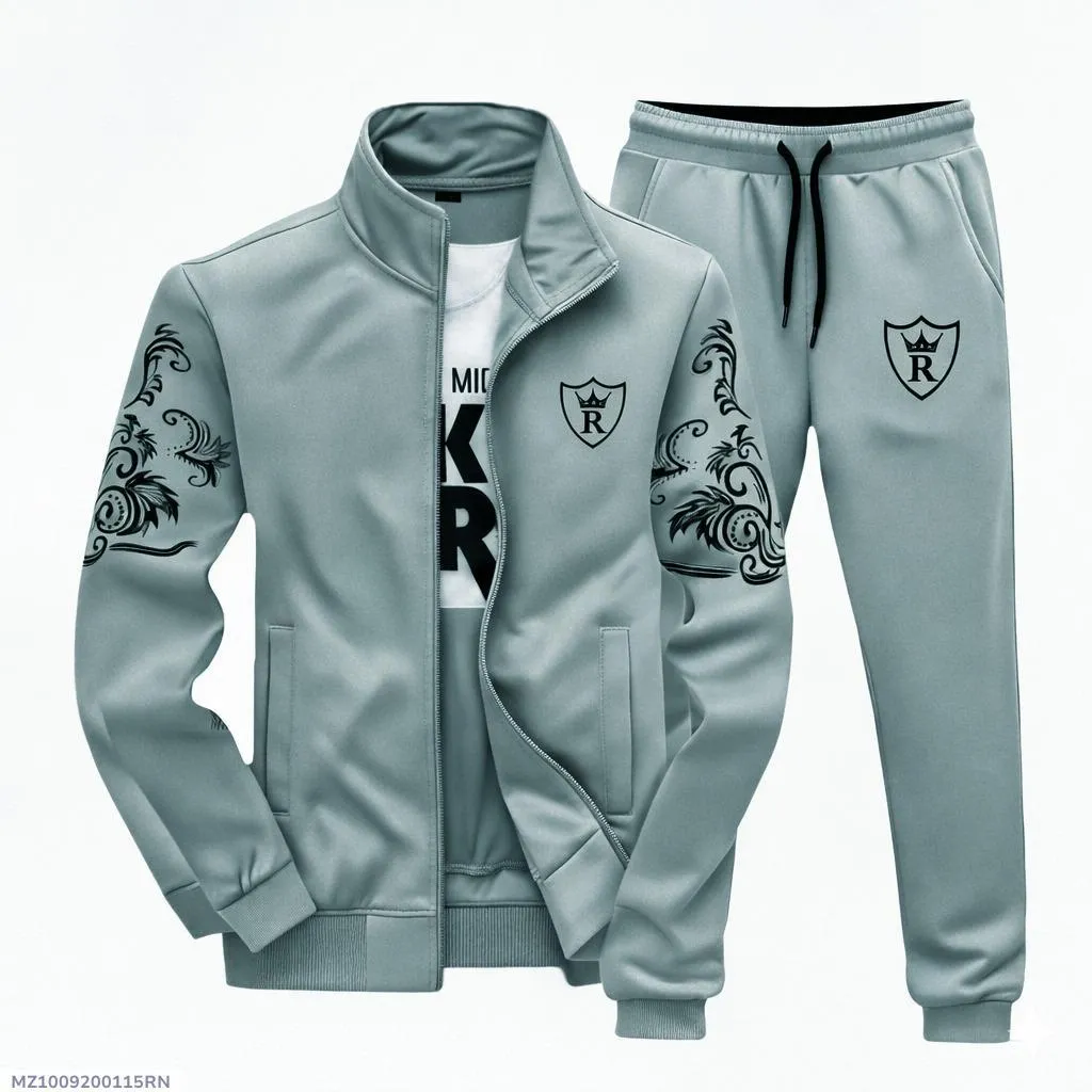 2 Pcs Men's Fleece Printed Zipper Track Suit - Image 7
