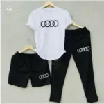 Audi Logo Summer Tracksuit Set – Pack of 3 (T-Shirt, Short & Trouser)