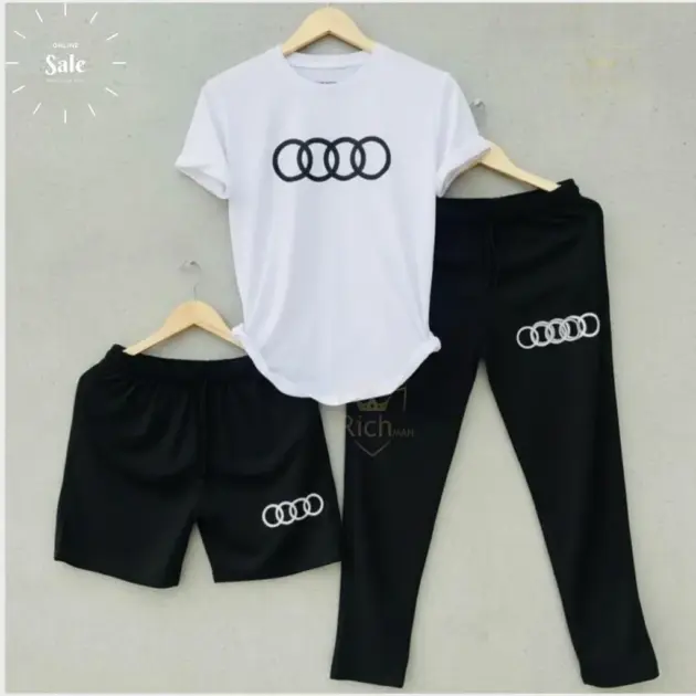 Audi Logo Summer Tracksuit Set – Pack of 3 (T-Shirt, Short & Trouser)