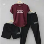 Audi Logo Summer Tracksuit Set – Pack of 3 (T-Shirt, Short & Trouser)
