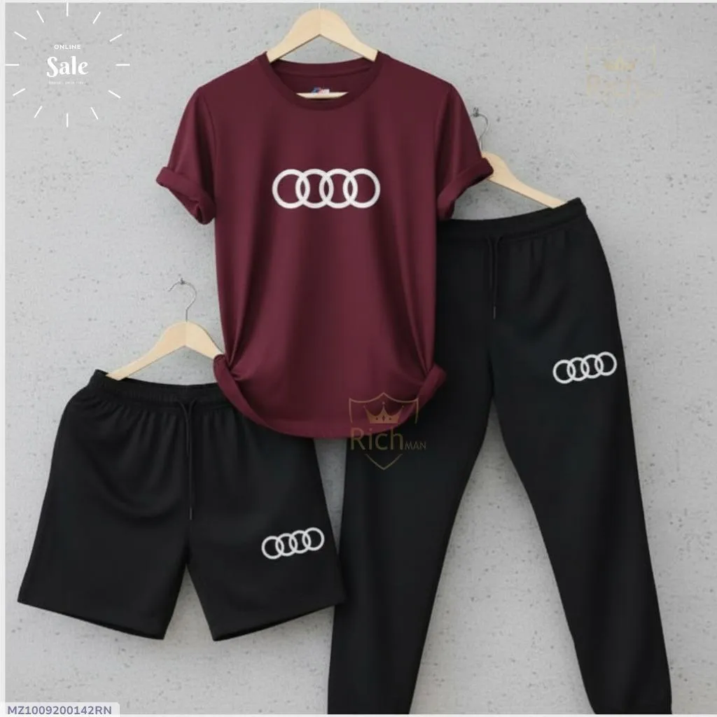 Audi Logo Summer Tracksuit Set – Pack of 3 (T-Shirt, Short & Trouser) - Image 4