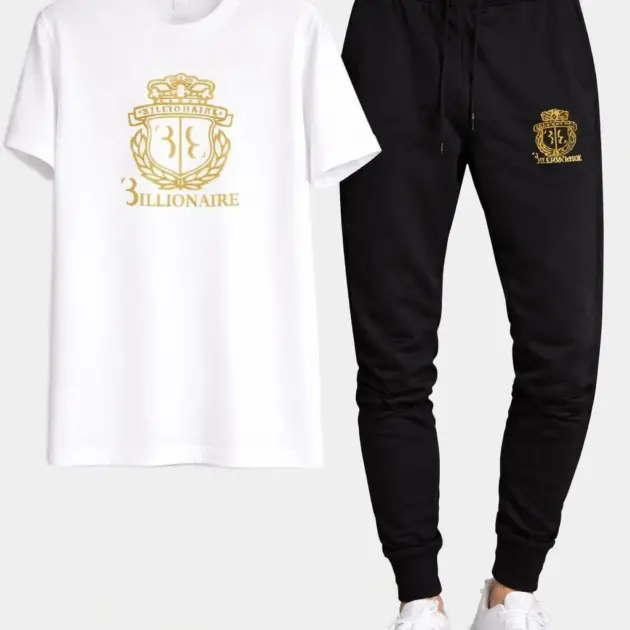 Gold Billionare Printed T Shirt & Trouser Set ( Stylih & Breathable )