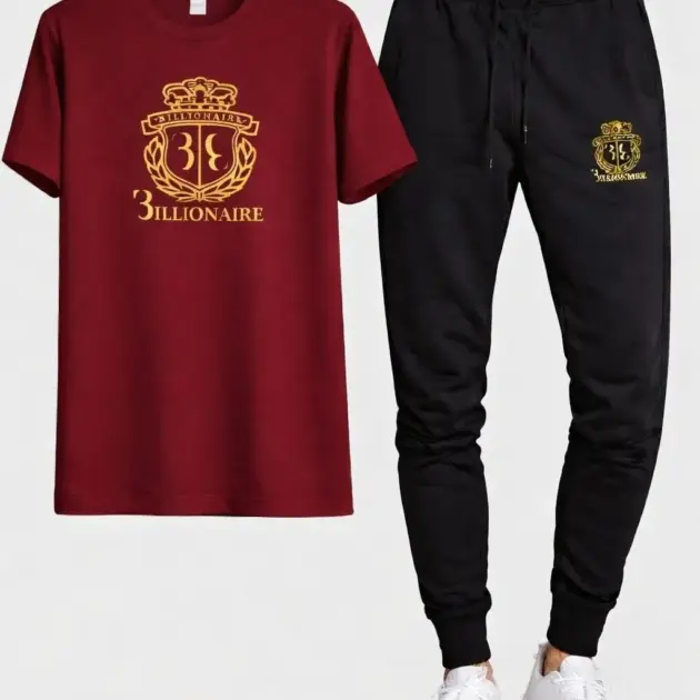 Gold Billionare Printed T Shirt & Trouser Set ( Stylih & Breathable )