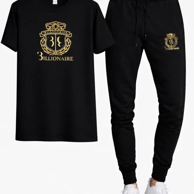 Gold Billionare Printed T Shirt & Trouser Set ( Stylih & Breathable )