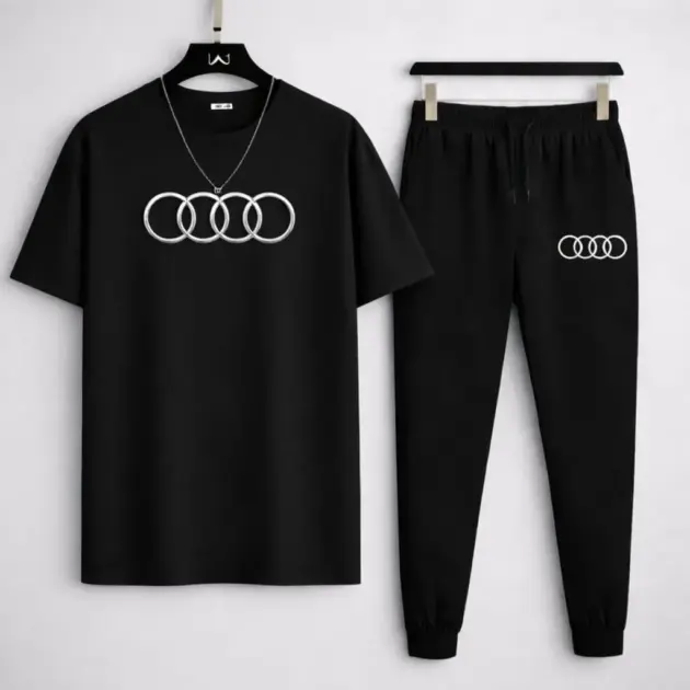 Premium Audi-Logo Printed T Shirt & Trouser Set ( Stylish & Breathable )