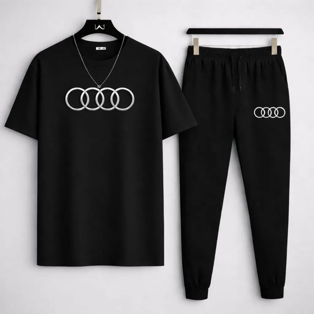 Premium Audi-Logo Printed T Shirt & Trouser Set ( Stylish & Breathable )
