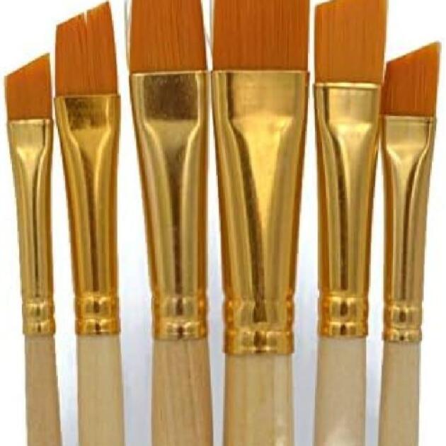 Pack of 6 - Angular Brush Set For Artist Painting Designing And Calligraphy Writting – Wooden Handle, Ultra Soft And Tapered Bristles, – Professional For Oil / Water / Acrylic Color