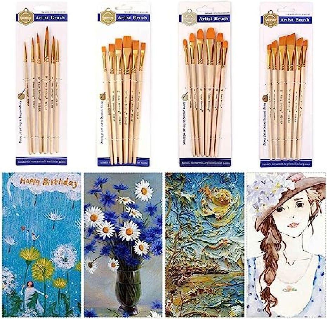 Pack of 6 - Angular Brush Set For Artist Painting Designing And Calligraphy Writting – Wooden Handle, Ultra Soft And Tapered Bristles, – Professional For Oil / Water / Acrylic Color - Image 3