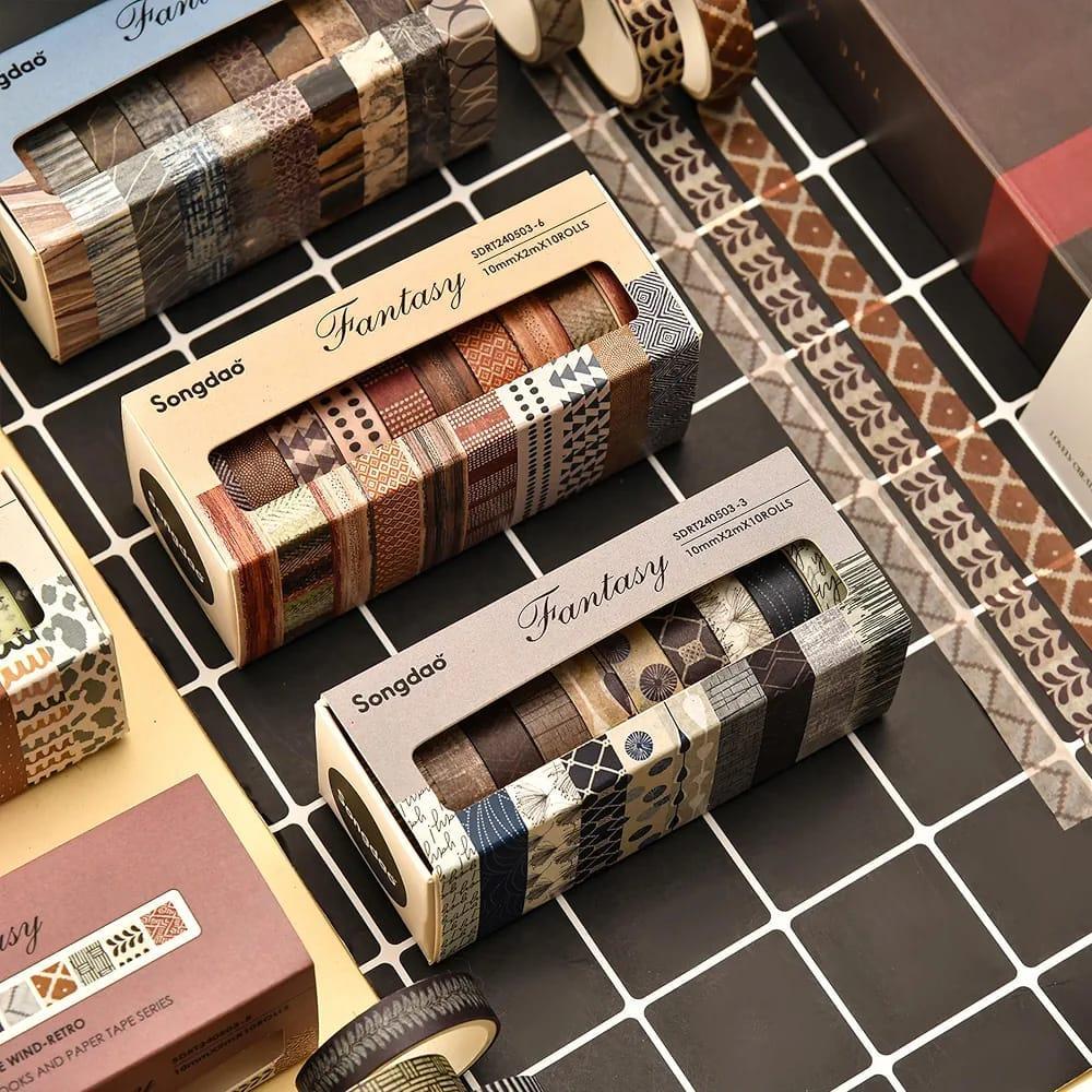 Colorful Durable Washi Tape Set - 10 Pcs Self-Adhesive Crafting Tapes - Image 2