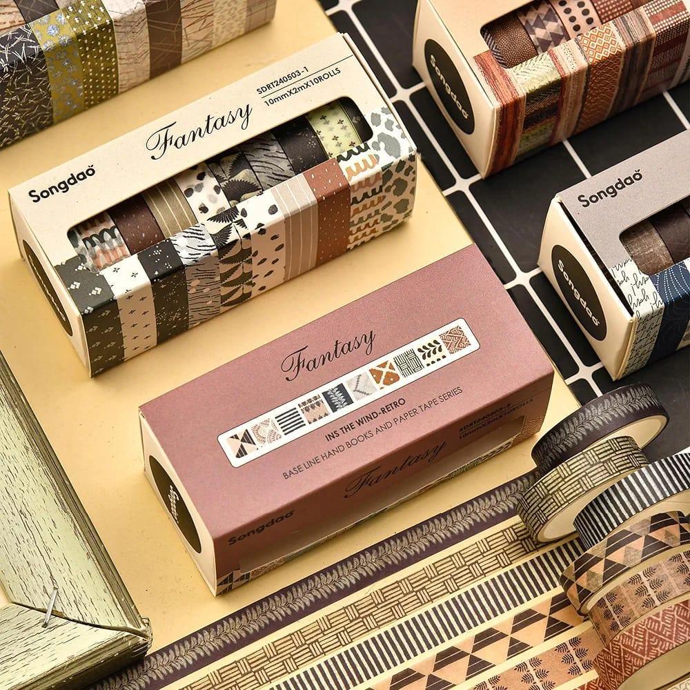 Colorful Durable Washi Tape Set - 10 Pcs Self-Adhesive Crafting Tapes - Image 3