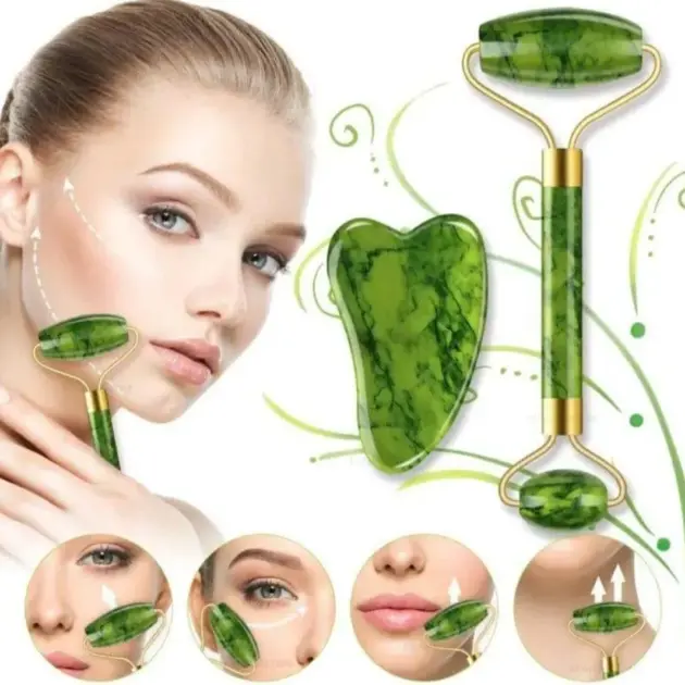 Nourishing Jade Roller And Gua Sha Set - 2 Pcs for Glowing Skin