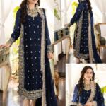 3 Pcs Women’s Stitched Crinkle Chiffon Embroidered Suit