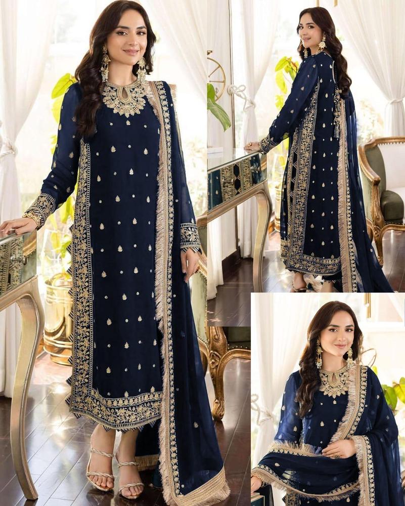 3 Pcs Women’s Stitched Crinkle Chiffon Embroidered Suit