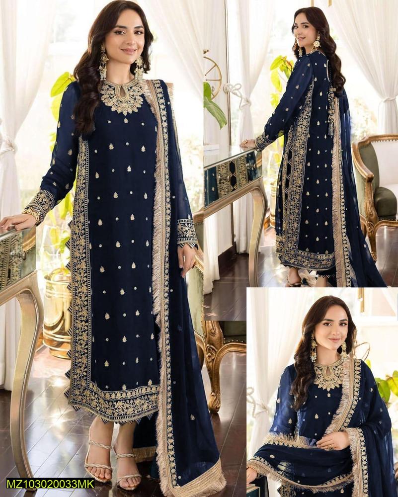 3 Pcs Women’s Stitched Crinkle Chiffon Embroidered Suit - Image 4
