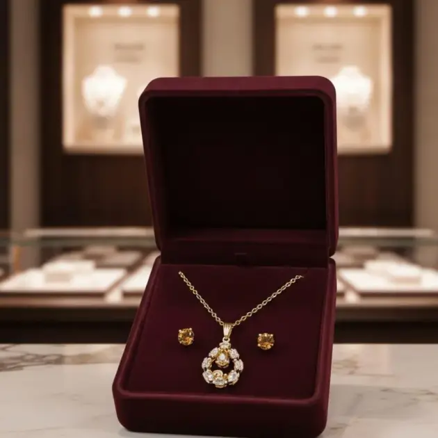 Modern Design Gold Plated Crystal Pendant Set