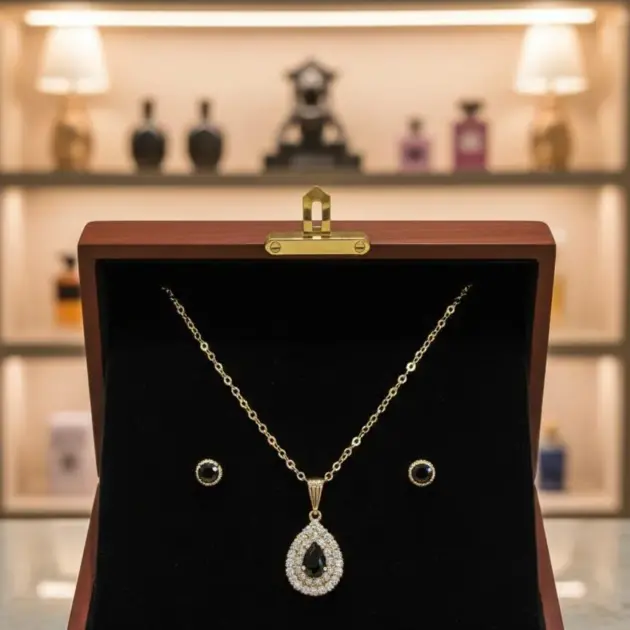 Funky Gold Plated Crystal Pendant Set