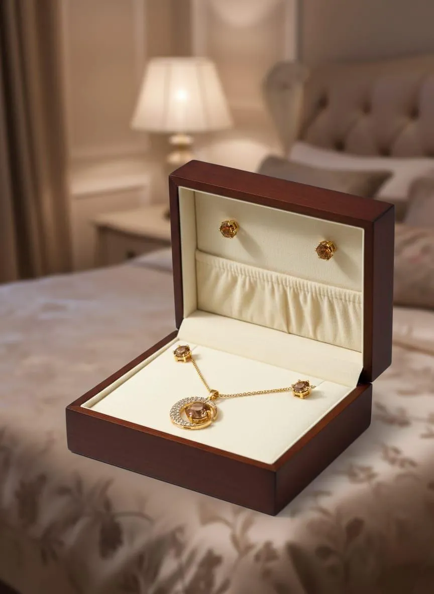 Funky Gold Plated Crystal Pendant Set - Image 2