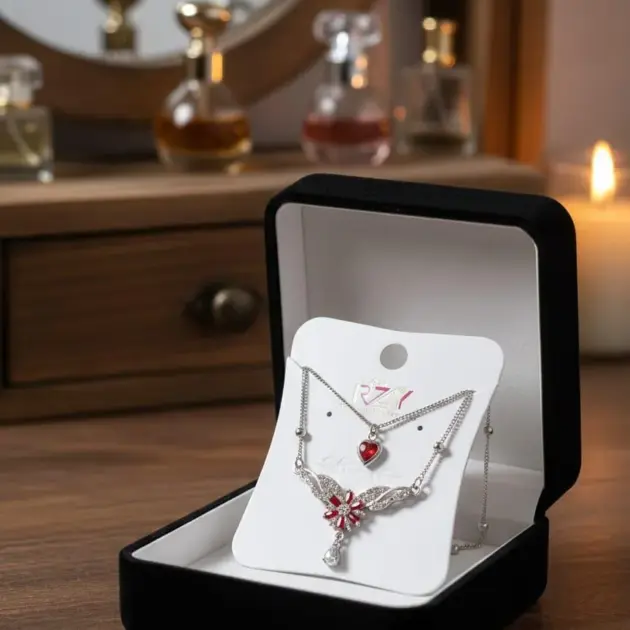 2 Layered Silver Plated Crystal Pendant