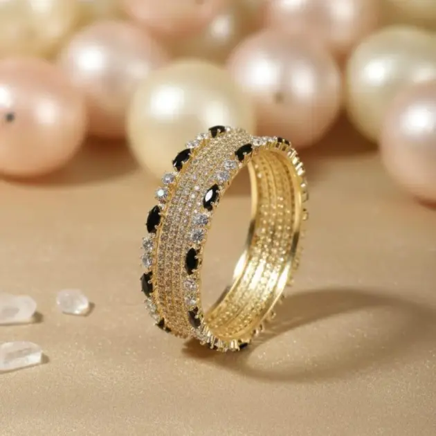 6 Pcs Modern Design Gold Plated Crystal Kara Bangle