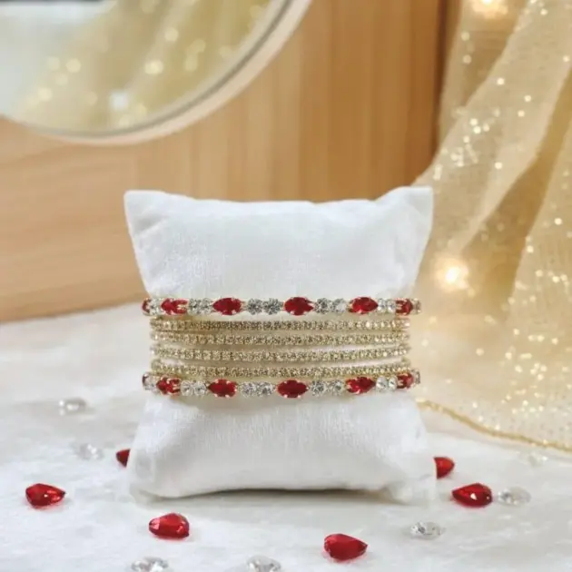 6 Pcs Modern Design Gold Plated Crystal Kara Bangle