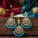 Turkish Design Gold Plated Crystal Earrings Bindia Set