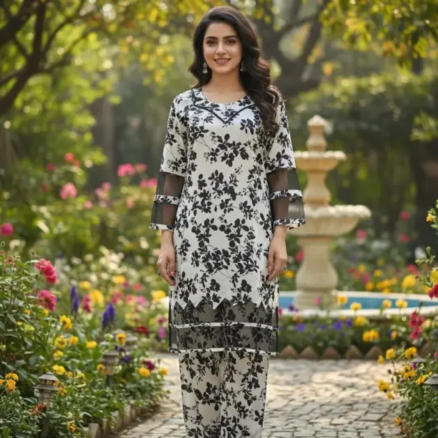 2 Pcs Women's Stitched Cotton Lawn Printed Shirt And Trouser