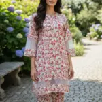 2 Pcs Women's Stitched Cotton Lawn Printed Shirt And Trouser