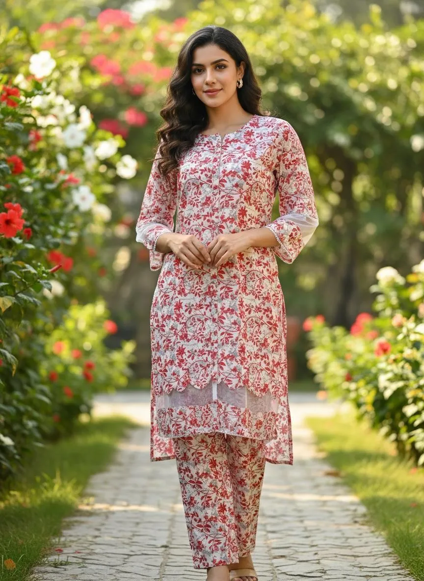 2 Pcs Women's Stitched Cotton Lawn Printed Shirt And Trouser - Image 2