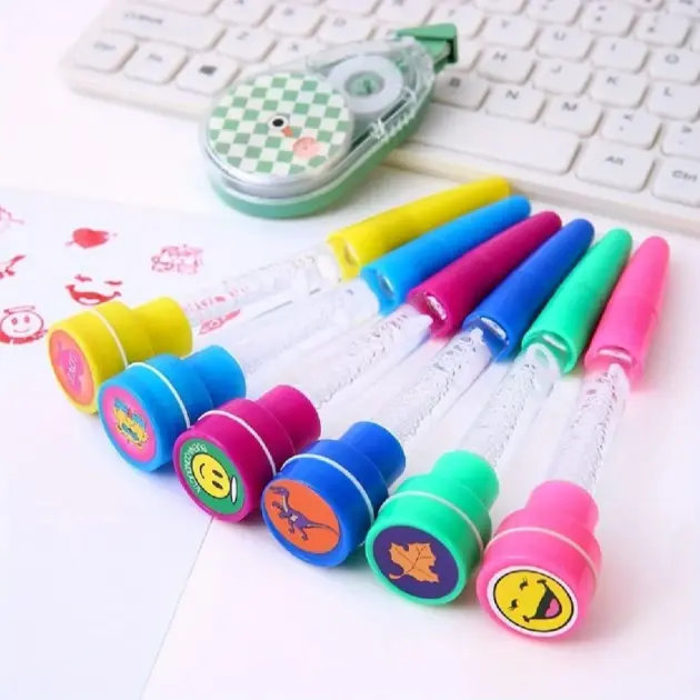 4 In 1 Multifunction Bubble Stamp Ball Pen For Kids, 3 Pcs