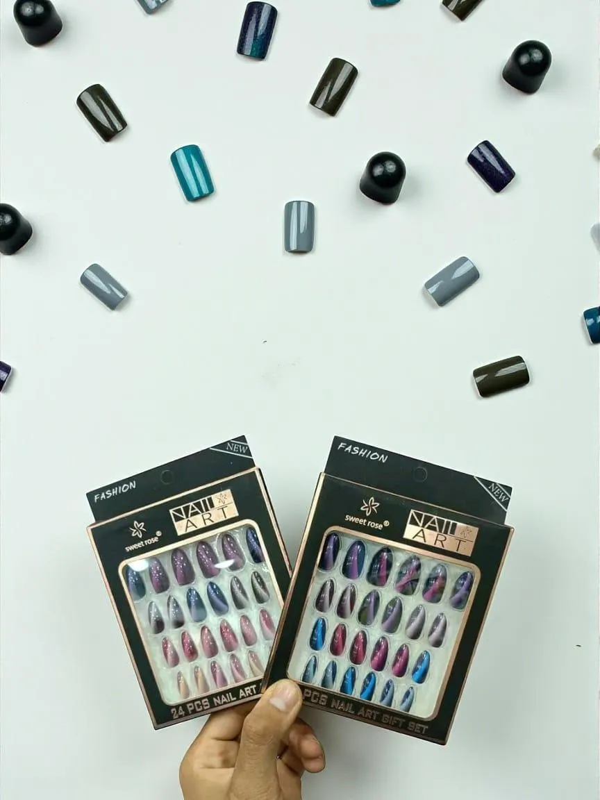 24 Pcs Multicolor Smooth and Even Coverage Fake Nails With Sticker, 1 pack - Image 3