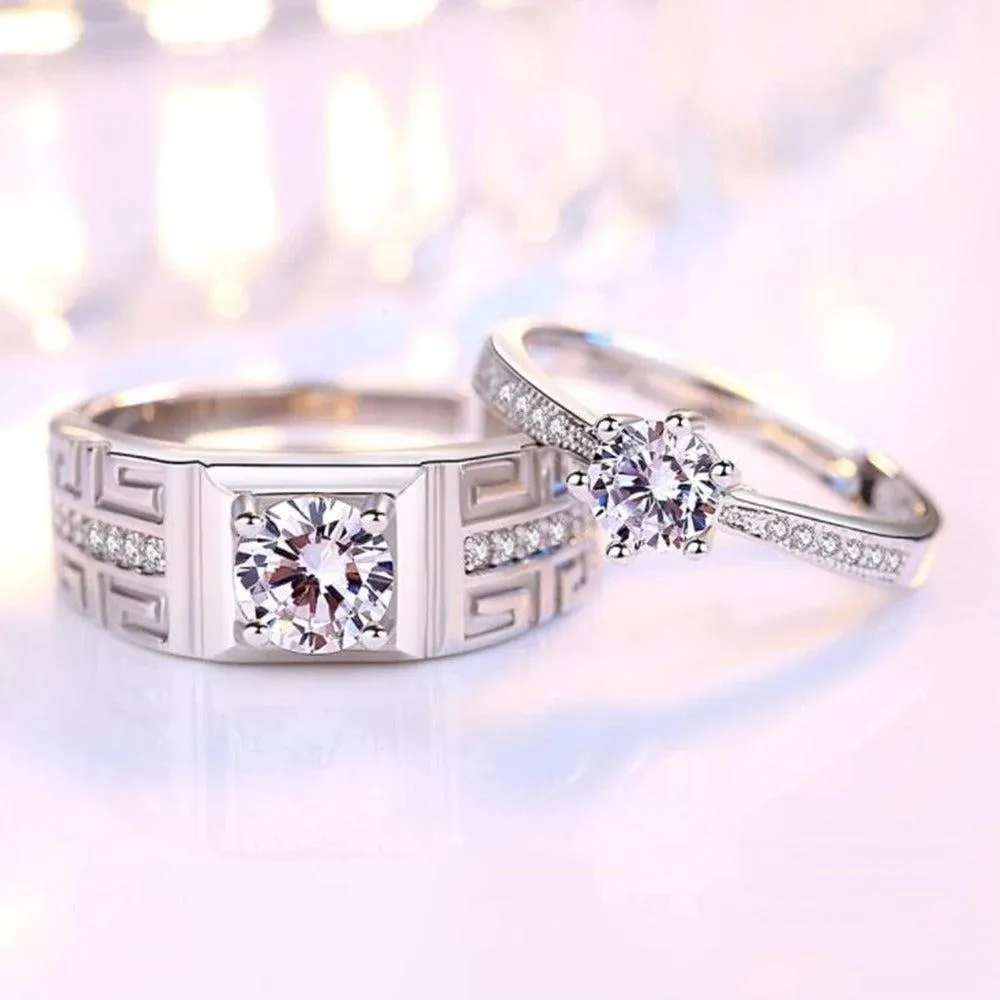 Friendship Silver Plated Crystal Couple's Ring - Image 4