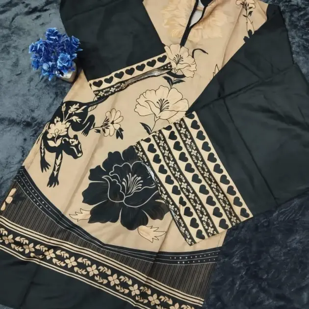 2 Pcs Women's Stitched Swiss Lawn Printed Shirt And Trouser