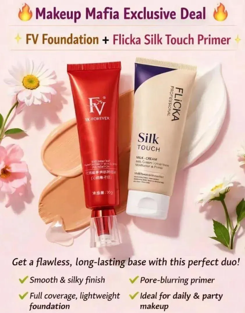 2 in 1 Makeup Deal, Flicka Primer + Fv Foundation, Buy 1 Get 1 Free