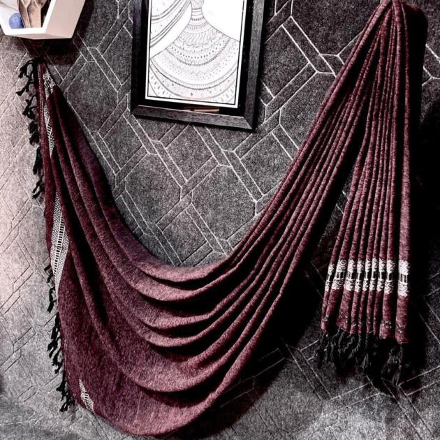 Luxurious Velvet Shawl - 1 Pc - Plain Brown Elegance