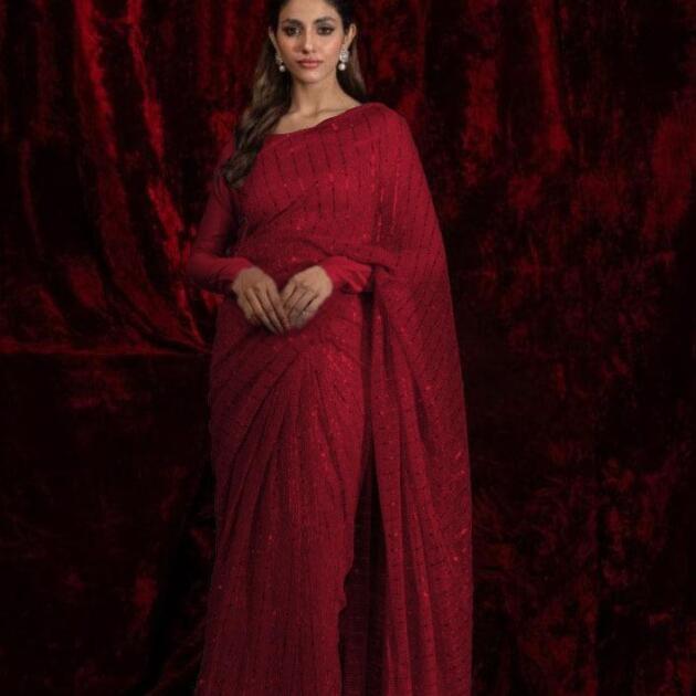 Stylish Stitched Saree with Sequins - 1 Pc Shamoz Silk