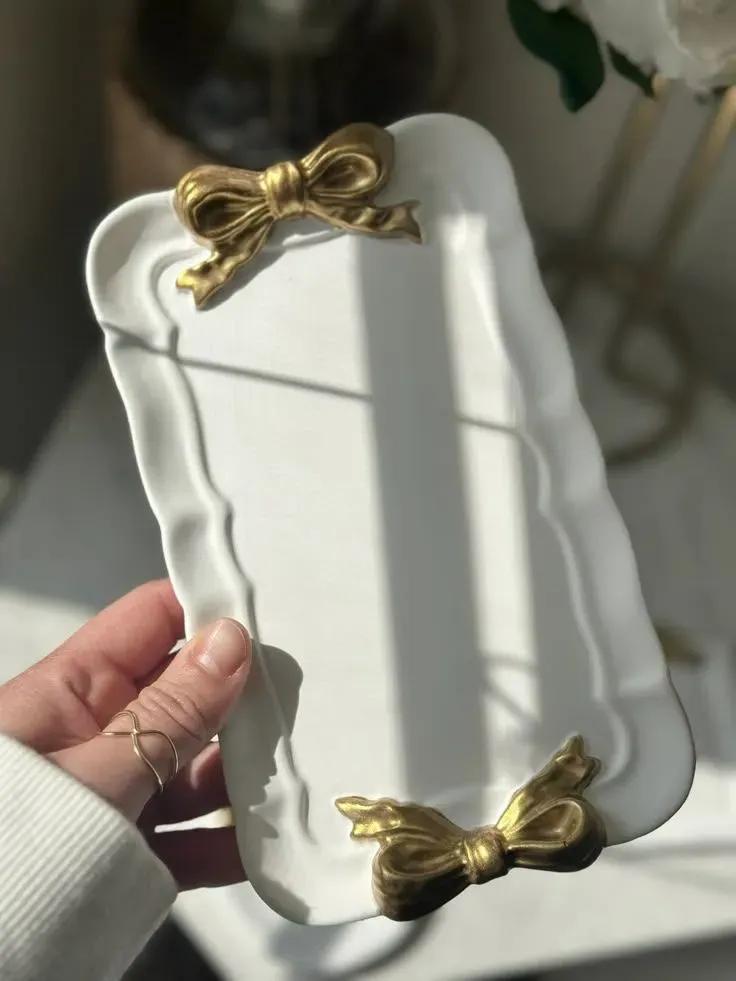 DIY Design Decorative Tray handmade captivating jewelry plate/ring dish adorned with a dainty bow