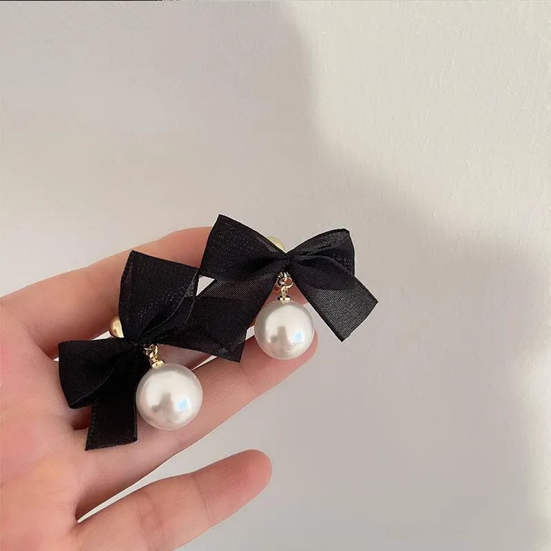 Pearl Stone Bow Earrings - Image 2