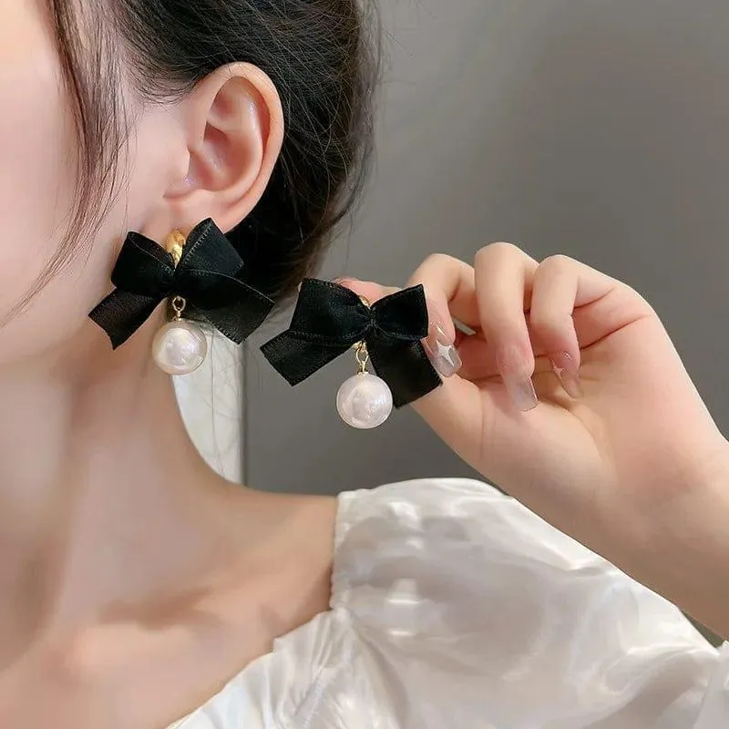 Pearl Stone Bow Earrings - Image 3