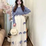 2 Pcs Women's Stitched Georgette Calligraphy Maxi and Jacket